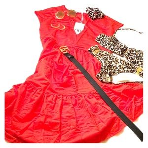 Red cotton summer dress (midi)